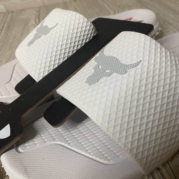 Under Armour Project Rock Logo Slide Sandals Men’s 8 White Fat Tire NWT - Picture 2 of 7